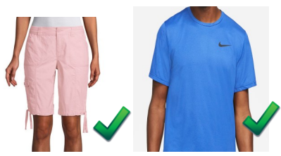 Shorts to knees shirts with sleeves.